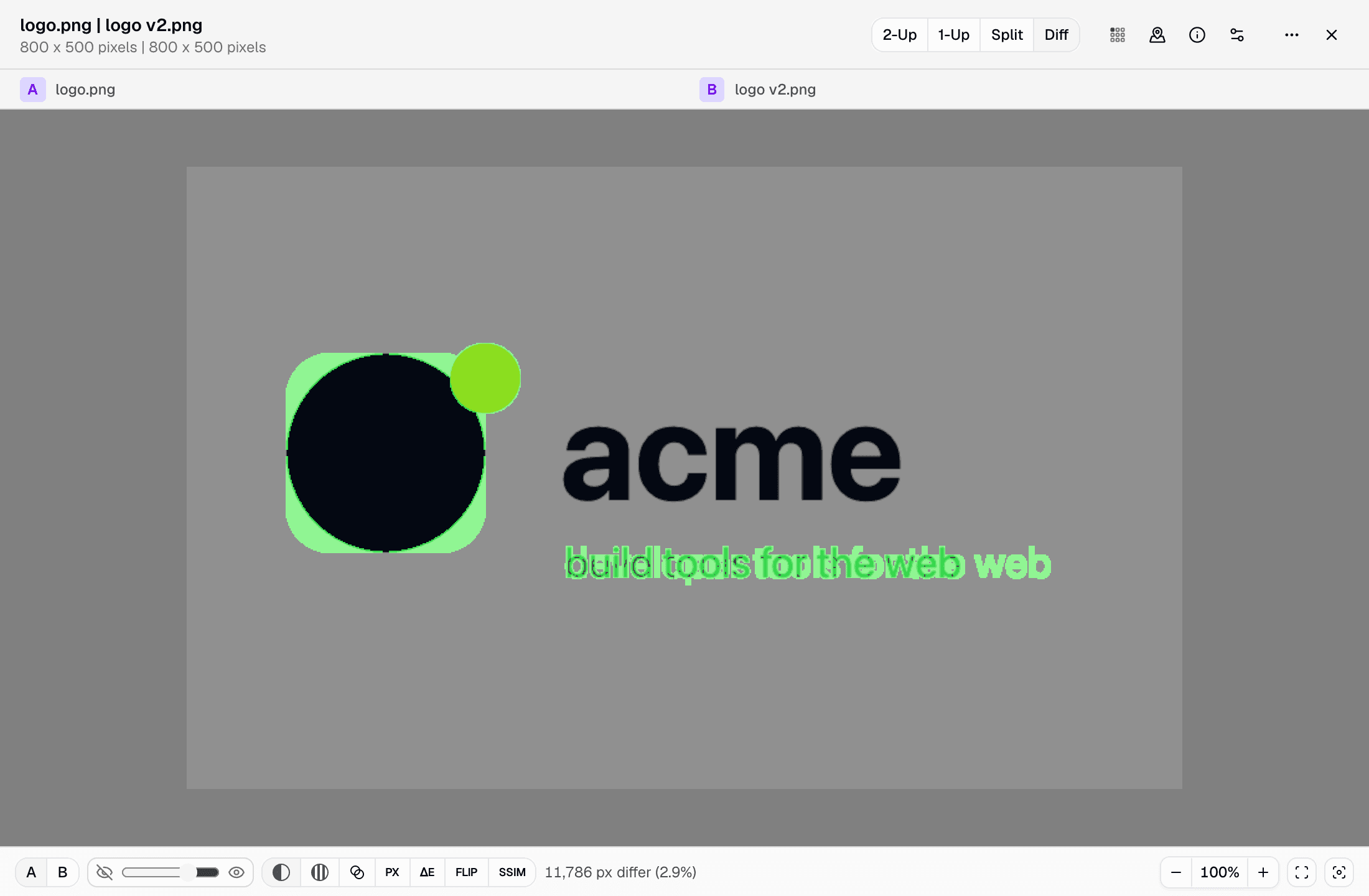 Image compare highlighting the changed pixels between two logo versions