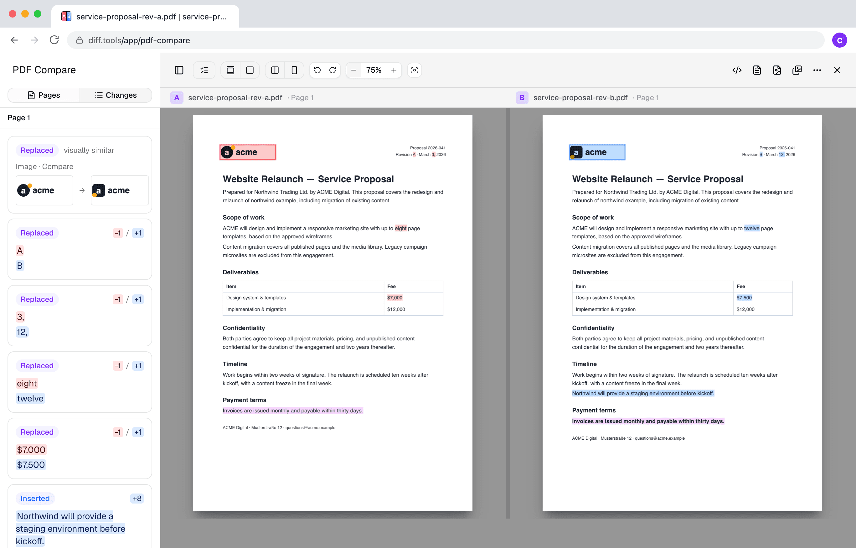 Screenshot of PDF Compare