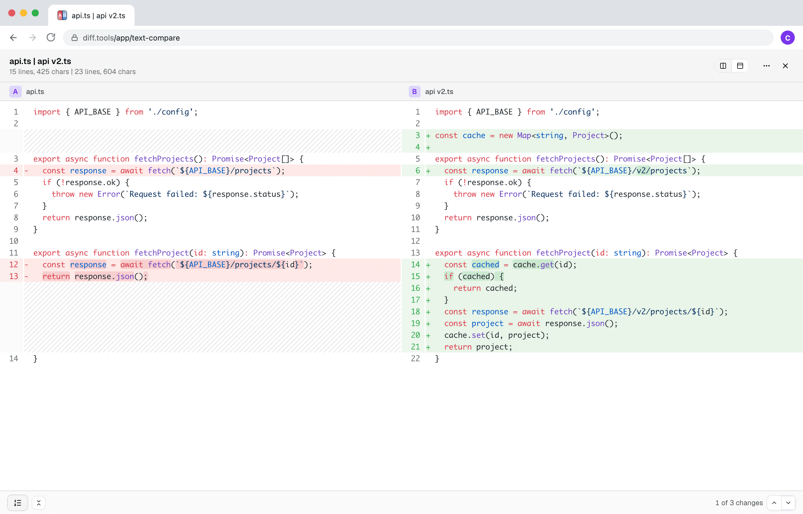 Screenshot of Text Compare