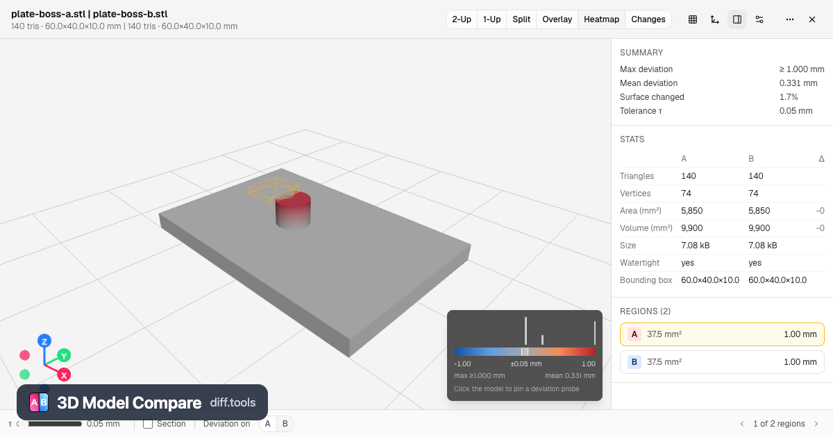 Compare STL, 3MF & G-code Files Online — 3D Model Diff | diff tools